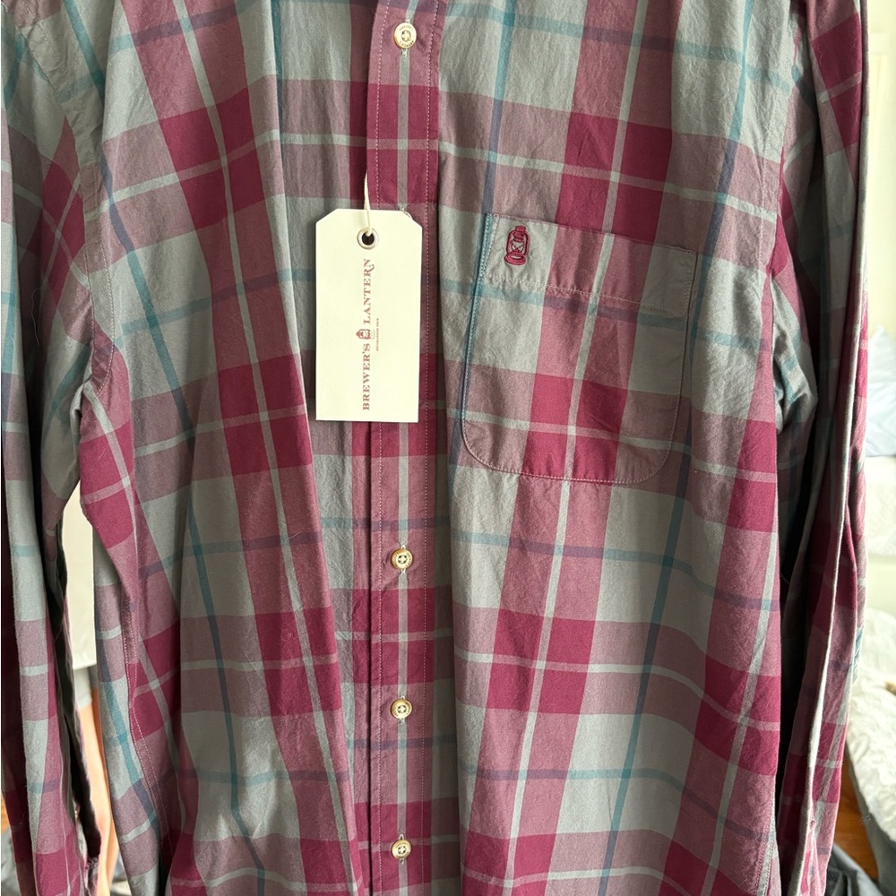 Burgundy and Gray Plaid Men's Button-Down Shirt